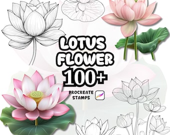 Pincéis de flores para Procreate, mais de 100 pincéis de flor de lótus para Procreate, Procreate floral, pincéis para Procreate, plantas, flor de lótus para Procreate