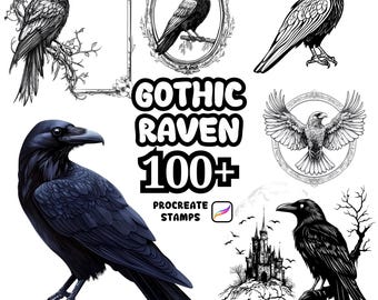 Pincéis Góticos para Procreate, Mais de 100 Carimbos Góticos de Corvo para Procreate, Pacote Gótico, Terror, Assustador, Sinistro, Halloween, Tema para Procreate, Gótico