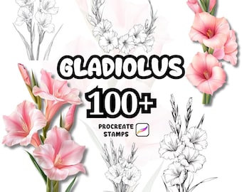 Procreate フラワーブラシ、100 種類以上のグラジオラスフラワー Procreate ブラシ、花柄 Procreate、Procreate ブラシ、植物、野花、グラジオラス