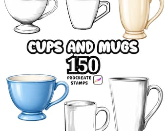 Pincéis para xícaras e canecas Procreate, 150 carimbos de xícaras e canecas Procreate, luminárias de mesa e de escritório Procreate, objetos de decoração Procreate