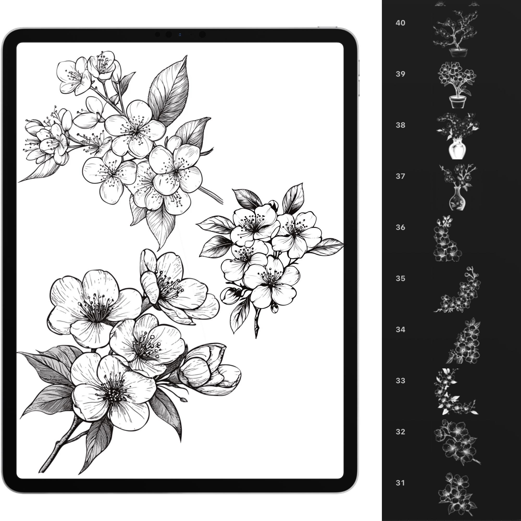 Procreate Flower Brushes, 100+ Cherry Blossom Flower Procreate Stamps ...