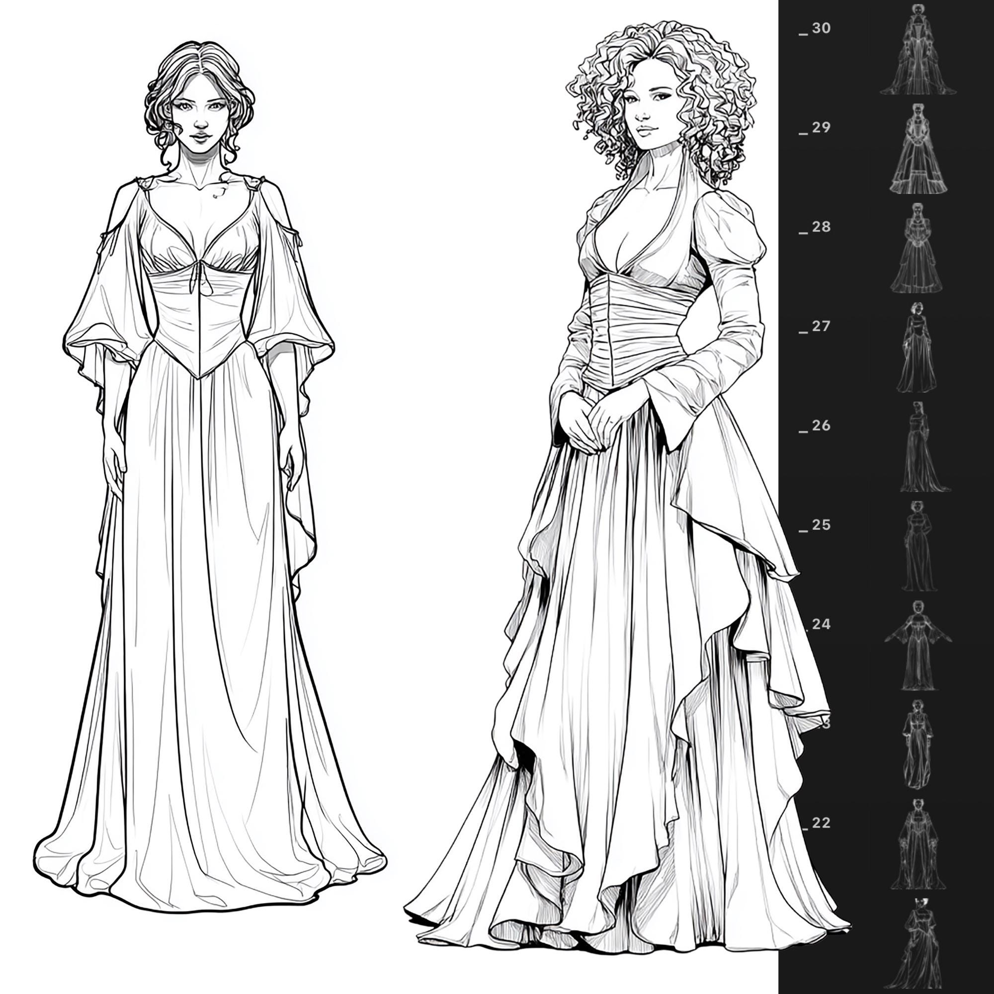 Procreate Fashion Brushes, 140 Renaissance Fashion Style Procreate ...