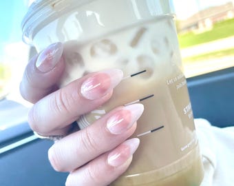 Milky White French Tip Press On Nails | Blush Nails | Clean Girl Minimalist Nails | Neutral Almond Nails | Reusable Gel Nail | Square Nails