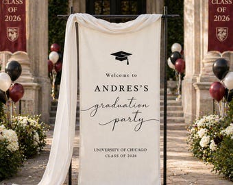 Graduation Party Welcome Fabric Sign, College Grad Photo Backdrop, High School Graduation Decoration, Custom Welcome Banner