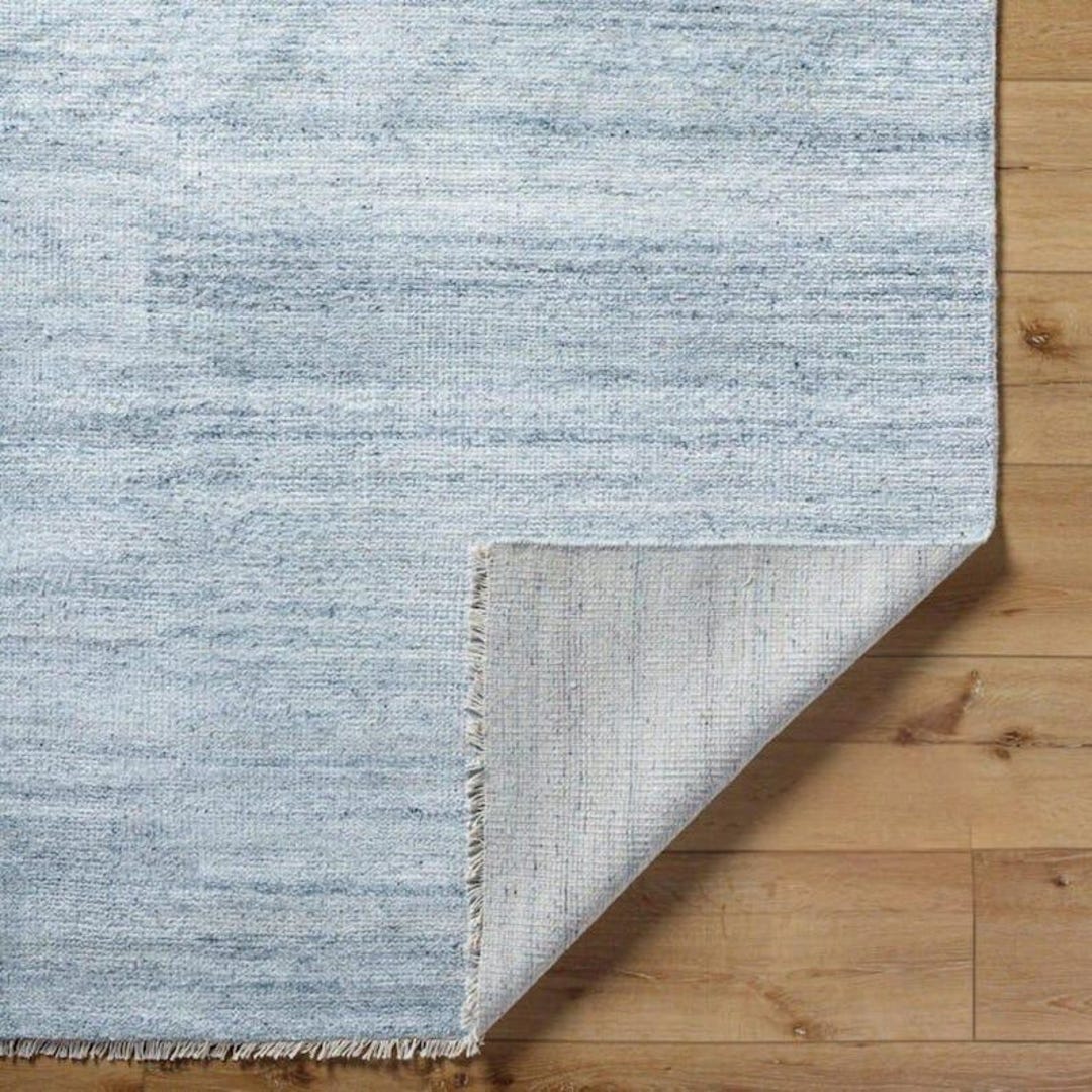 Blue Neutral Rug Blue Gray Hand Knotted Wool Rug | Minimalist Solid Texture Area Rug ...