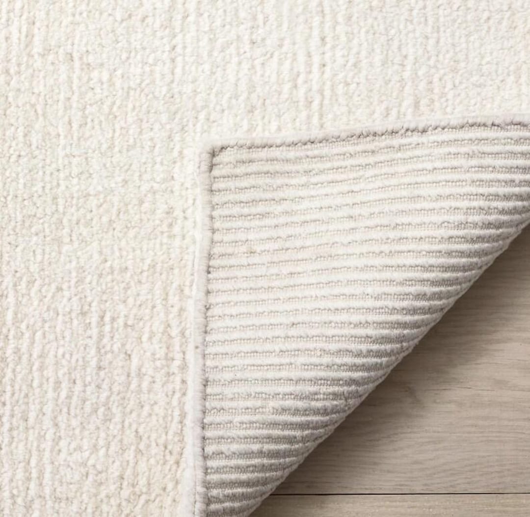 Hand Knotted Solid Ivory White Wool Rug | Minimalist Neutral ...