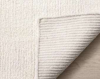 Hand Knotted Solid Ivory White Wool Rug | Minimalist Neutral Scandinavian Area Rug | Custom Sizes, Modern Living Room Bedroom Rug