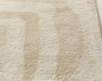 Beige & Ivory Abstract Geometric Hand Knotted Wool Rug | Minimal Modern Maze Pattern | Scandinavian Neutral Area Rug for Living Room