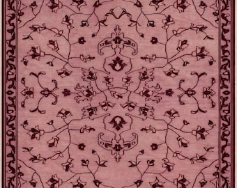 Hand Knotted Pink Oushak Wool Rug, Vintage Floral Oriental Area Rug, Turkish Style Traditional Living Room Bedroom Rug