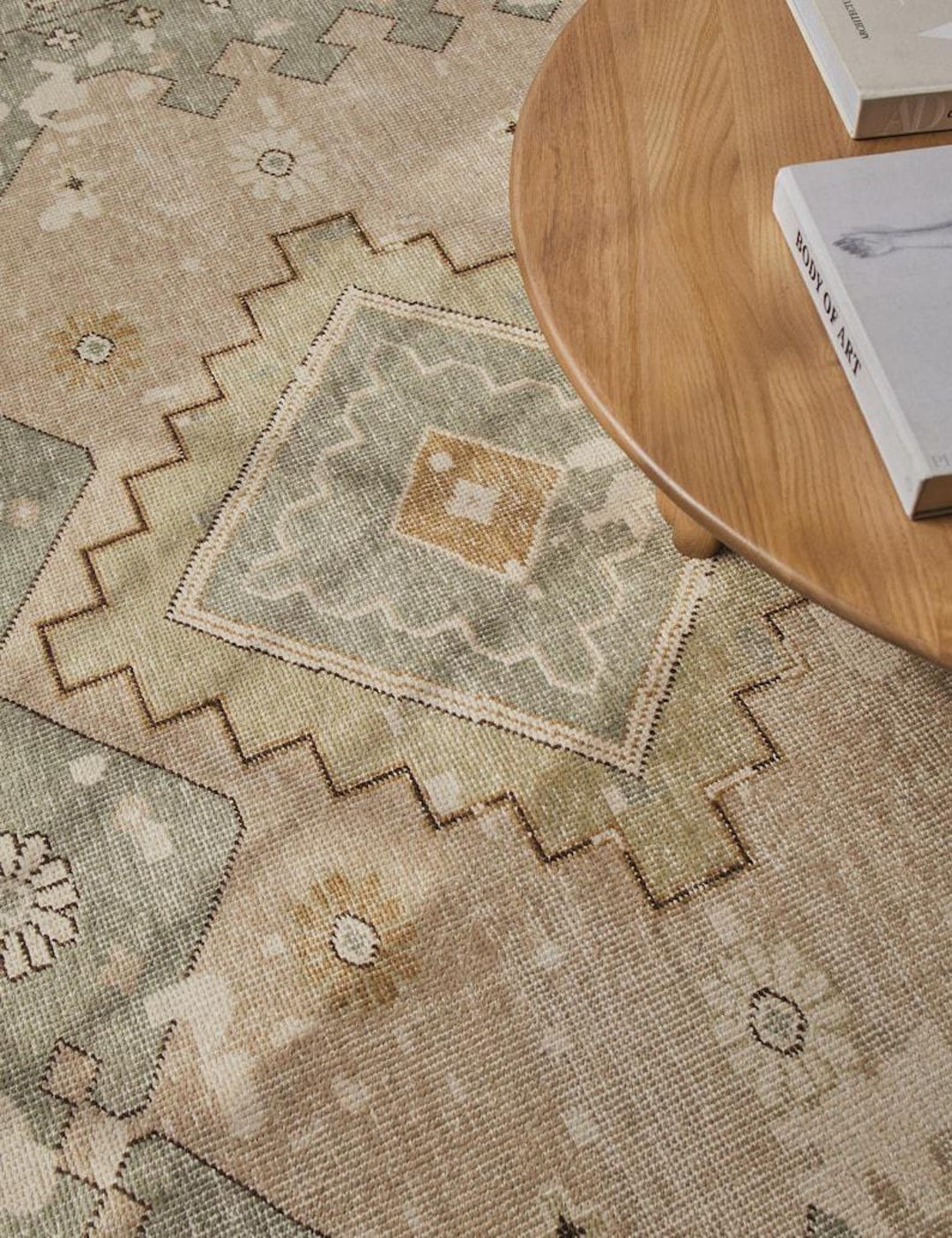 Hand Knotted Beige Oushak Wool Rug, Neutral Vintage Oriental Area Rug ...