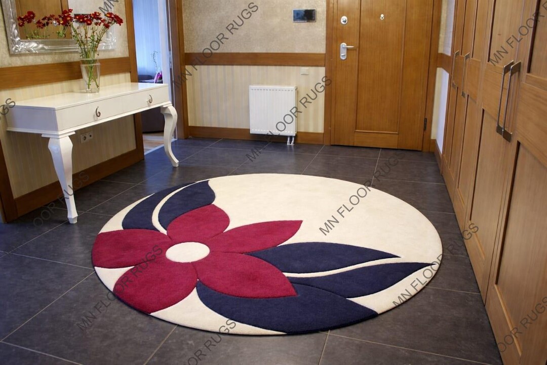 Modern Round Floral Rug – Handmade Flower Design Carpet, Living Room ...