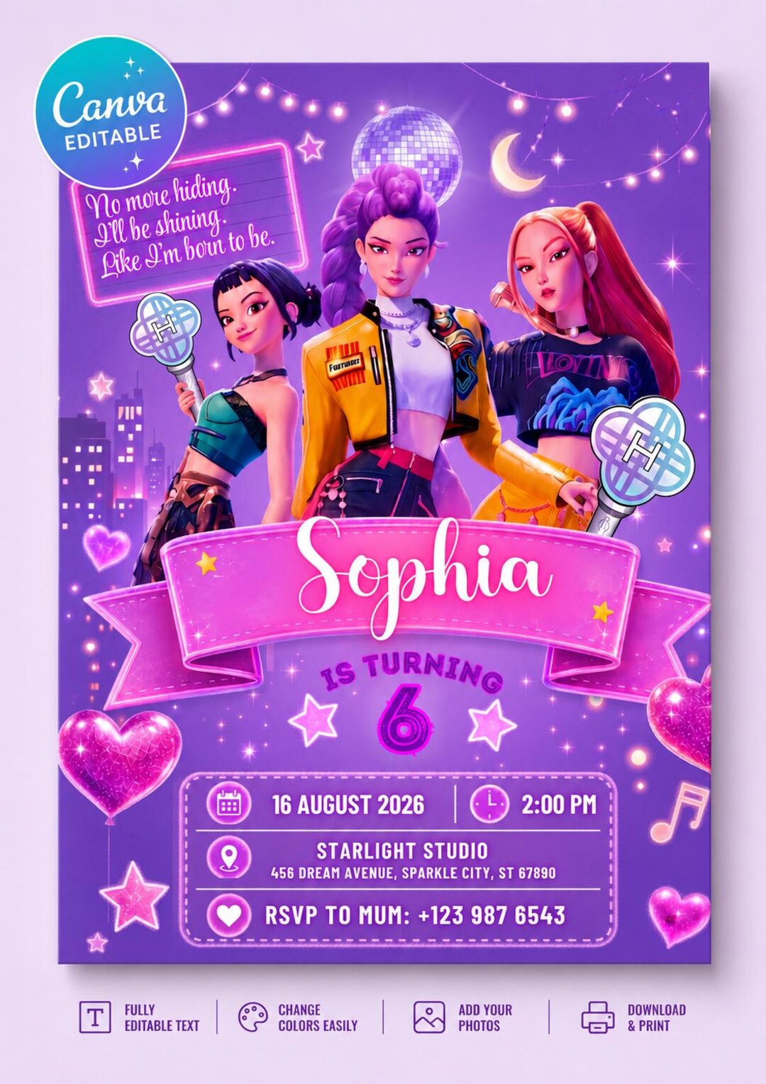 Kpop Demon Hunters Birthday Invitation, Huntrix Birth Day, K-pop Party ...