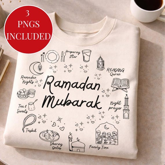 Ramadan Mubarak Doodle PNG Bundle, Islamic Illustrations (Digital Download, 3 Files)
