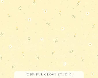 Modèle sans couture de marguerite jaune | Aquarelle sur papier numérique Fleurs des prés, boutons et brins de sauge | Tissu, Papier peint imprimé