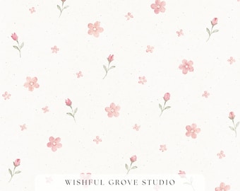 Motif floral rose sans raccord | Fleurs, bourgeons et petites fleurs à l'aquarelle sur fond crème | Style cottagecore, imprimé pour tissu ou papier peint