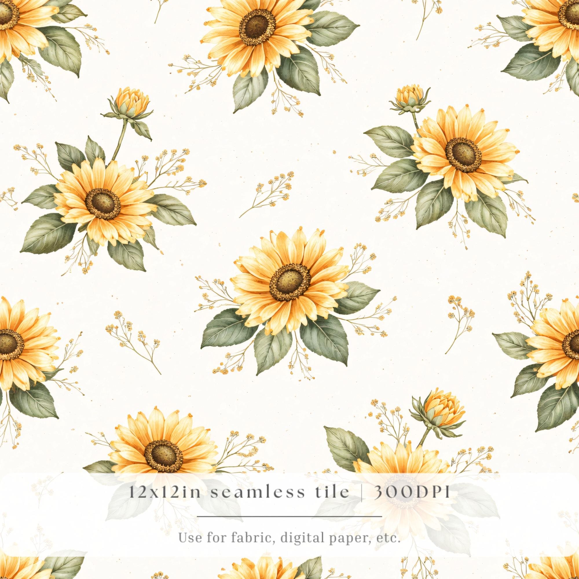 Sunflower Seamless Pattern, Watercolor Floral Digital Paper, Farmhouse ...