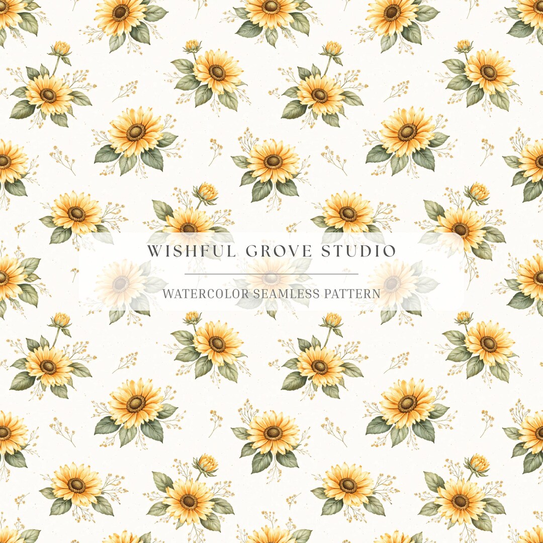 Sunflower Seamless Pattern, Watercolor Floral Digital Paper, Farmhouse ...