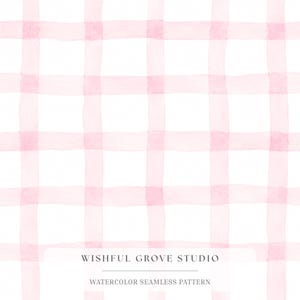 May include: A seamless pattern featuring a grid of soft pink watercolor brushstrokes on a white background. The text WISHFUL GROVE STUDIO and WATERCOLOR SEAMLESS PATTERN is printed in dark gray at the bottom center of the image.