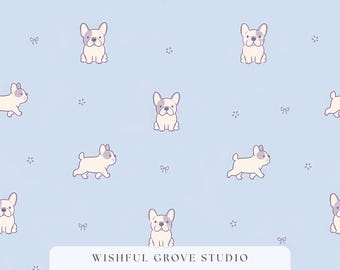 Aquarelle bouledogue français transparente motif, papier numérique chien Frenchie, chiot mignon tissu Design bleu