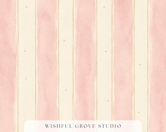 Motif transparent à rayures aquarelle rose poudré, papier pour coquette à fines rayures dorées, rayures crème vintage romantiques pour tissu et papier peint