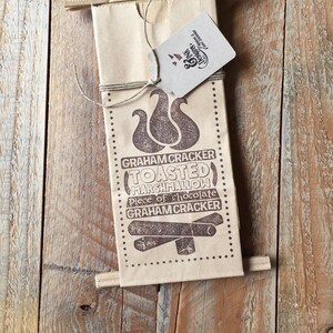 Hand Stamped S/'mores Favor Bags Kraft Coffee bag with Tin Fold-over Closure