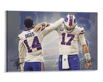 Josh Allen & Stefon Diggs Signed American Football Wall Art Picture Painting Poster Canvas Print Artworks Bedroom Living Room Decor