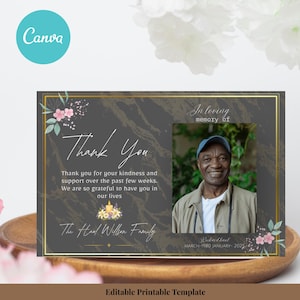 Funeral Thank You Card Template, Editable Memorial Thank You Card, Celebration of Life Thank You, Funeral Prayer Card,Instant Download Canva