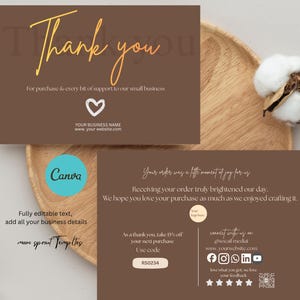 Boho bruin bedankkaart canvas sjabloon | Bewerkbaar zakelijk bedankkaartje invoegen: bedankkaart voor klanten
