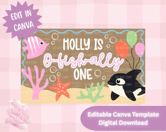 Digital Banner Template - O-fish-ally ONE Birthday (Digital Download)