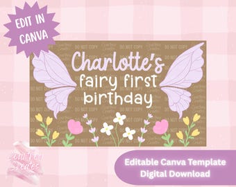 Digital Banner Template - Fairy First Birthday (Digital Download)
