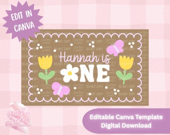 Floral First Birthday Banner Template – Editable Canva Design (Digital Download)