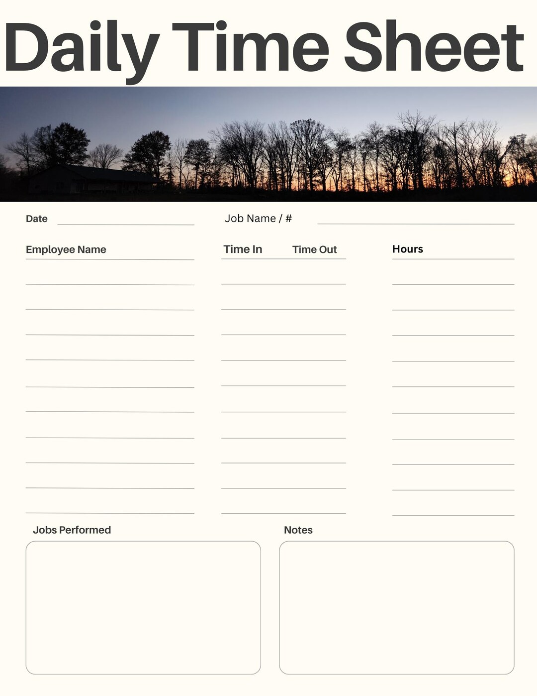 Editable Daily Employee Time Sheet | Digital Printable Timecard - Etsy