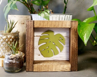 Monstera Plant Leaf 3D Mini Shiplap Frame - Green