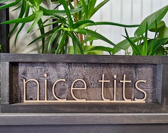 Nice Tits - Shiplap Rectangle Framed Sign in Charcoal
