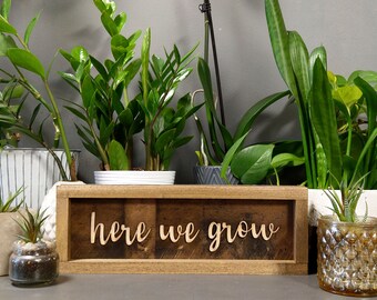 Here We Grow - Brown Panel Rectangle Framed Sign