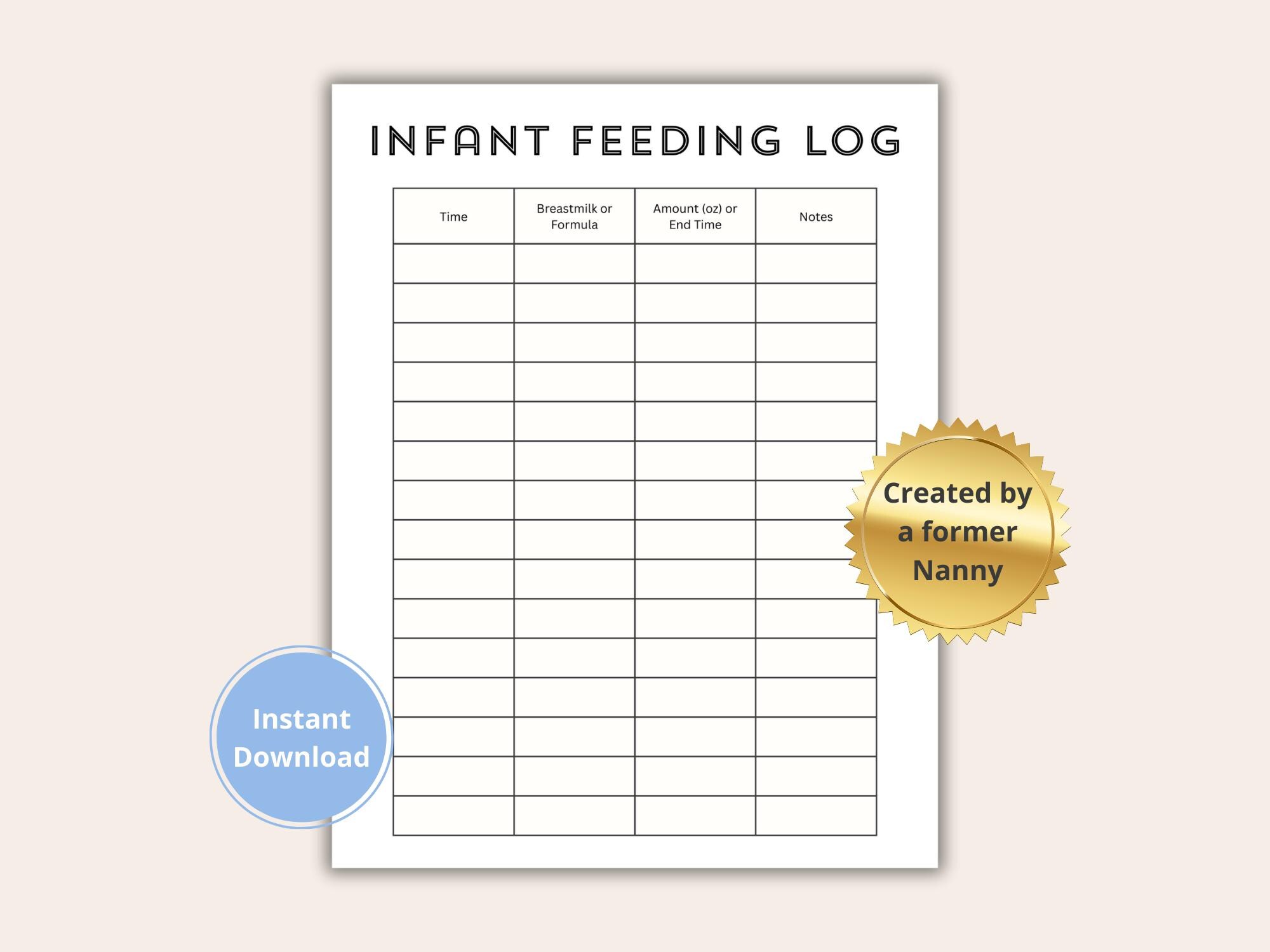 Infant Feeding Log Printable, Baby Tracker PDF + Canva Template ...