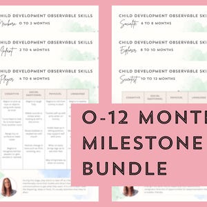 Bundel babymijlpalen, 0-12 maanden, op feiten gebaseerde ontwikkelingstijdlijn van het kind, afdrukbare pdf en canva-sjabloon