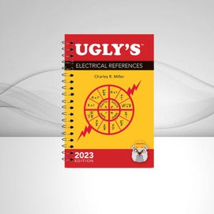 May include: A spiral-bound book titled "UGLY'S ELECTRICAL REFERENCES" with a red cover and yellow center. The cover features a circular diagram with electrical symbols and the text "2023 EDITION". A bulldog mascot is in the lower right corner.
