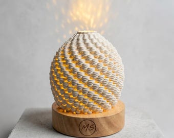 Nachtlampje, sfeerlicht, klei lampenkap, 3D-geprint keramisch licht, porseleinen licht, bijzettafellicht, kleine tafellamp, warm nachtlampje