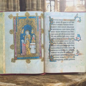 Libro de Horas 1300–1325 d. C. Facsímil de lujo, manuscrito medieval encuadernado en cuero