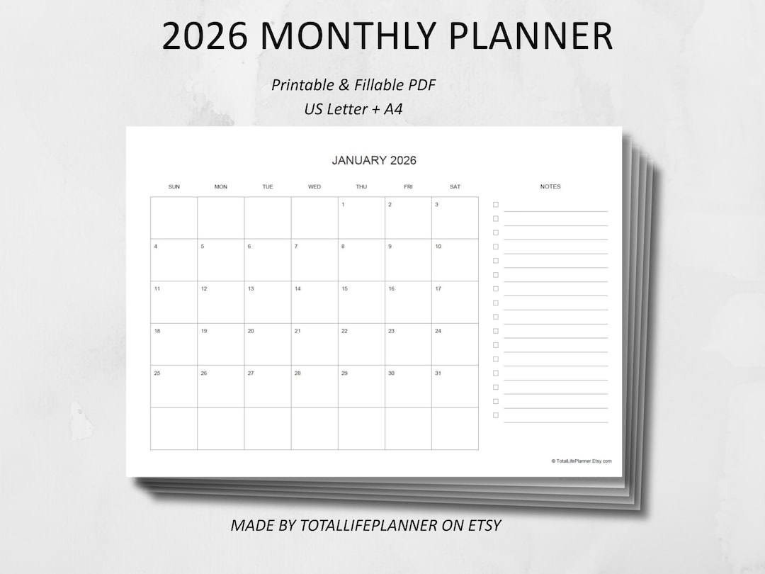 2026 Monthly Planner Printable | Minimalist Calendar PDF | A4 & Letter ...