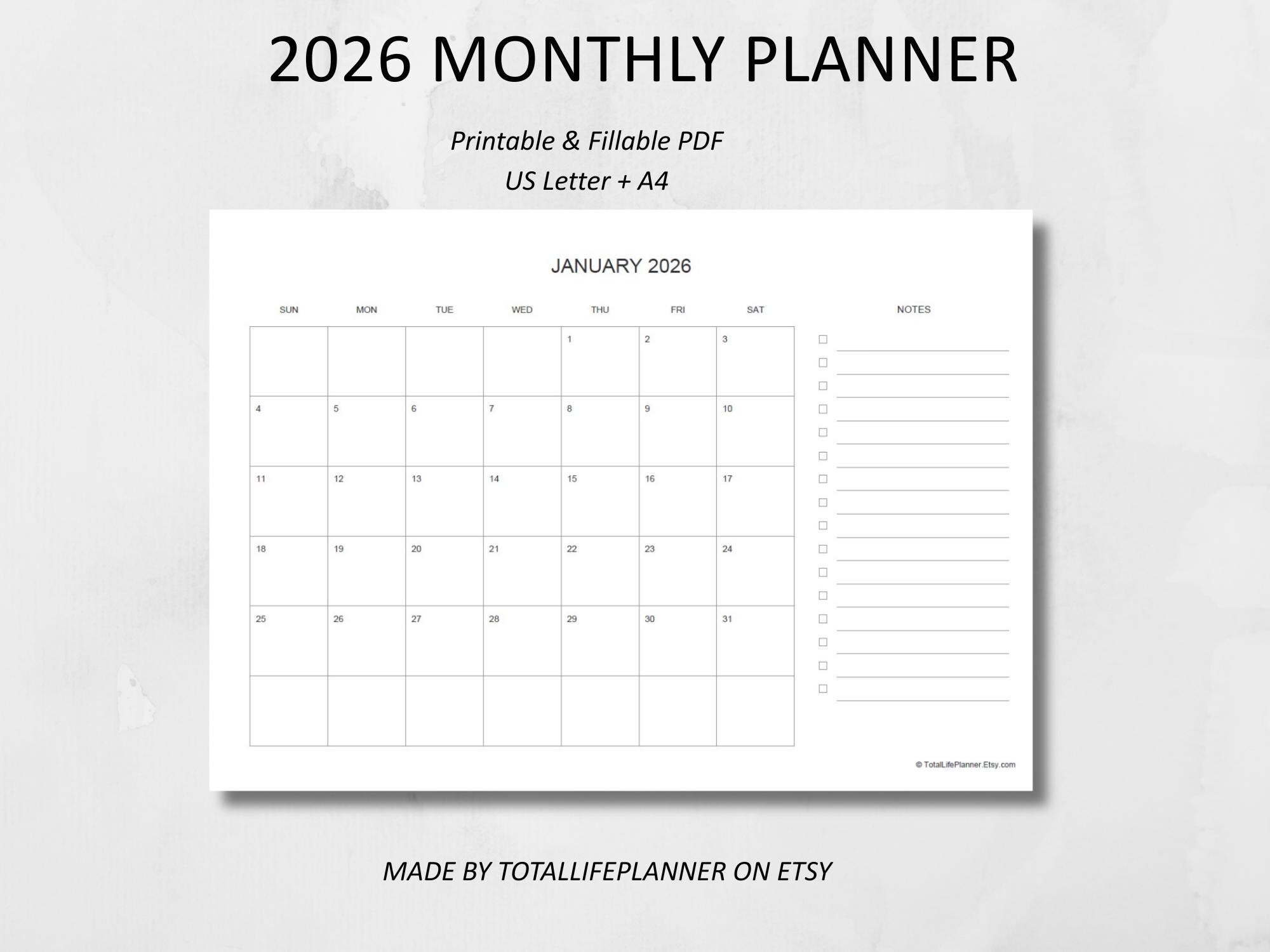 2026 Monthly Planner Printable | Minimalist Calendar PDF | A4 & Letter