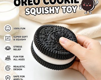 Realistic Oreo Cookie Squishy Toy, Soft Squeezable Food Shaped Fidget Toy, Cute Stress Relief Decompression Toy for Daily Relax
