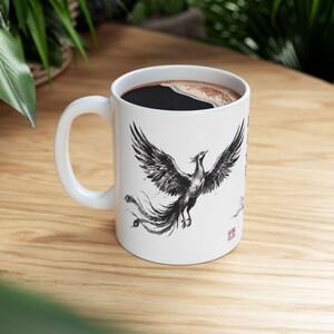 Phoenix Houou Mount Fuji Ceramic Mug - Ink Brush Art Coffee Cup | HF1L MU-NI Japan