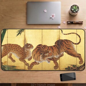 Kano Sanraku Ancient Japanese Tiger Desk Mat - 2sizes Great Heritage Art Large Mousepad | RHC MU-NI Japan