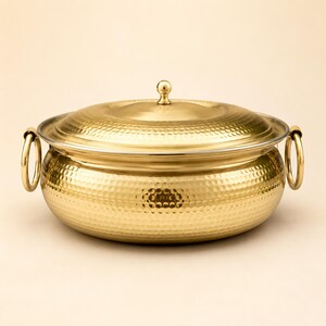 Brass Cooking Pot Biryani Handi Lagan with Lid and Handles, Inside Lining