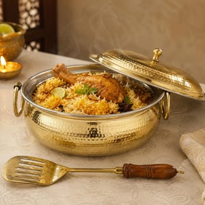 Handcrafted Brass Lagan Pot with Lid, Hammered Biryani Cooking Pot, Tin Lined Indian Cookware, Heirloom Wedding Gift