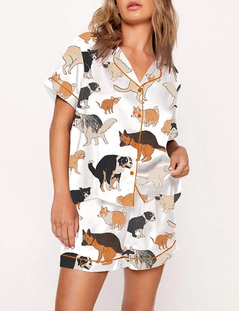 Dog Pooping Pajama Set, Lover Animal Dog Cute Meme Women Long Sleeve Luxury Sleepwear, Dog Pooping Pajamas Gift Her Girlfriend bild 3