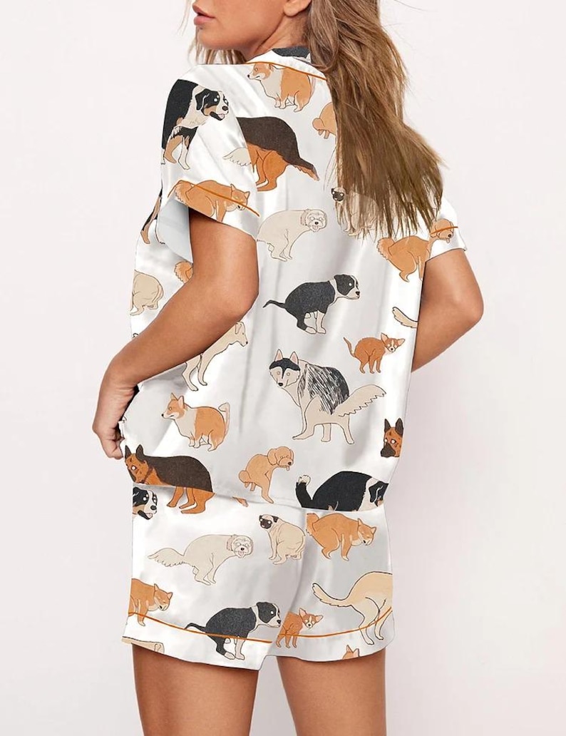 Dog Pooping Pajama Set, Lover Animal Dog Cute Meme Women Long Sleeve Luxury Sleepwear, Dog Pooping Pajamas Gift Her Girlfriend bild 2