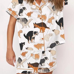 Dog Pooping Pajama Set, Lover Animal Dog Cute Meme Women Long Sleeve Luxury Sleepwear, Dog Pooping Pajamas Gift Her Girlfriend bild 1